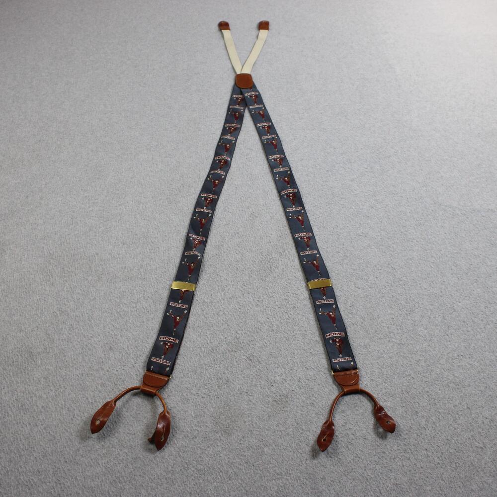 Cole Haan Football Suspenders Men One Size Blue Leather Button Adjustable USA